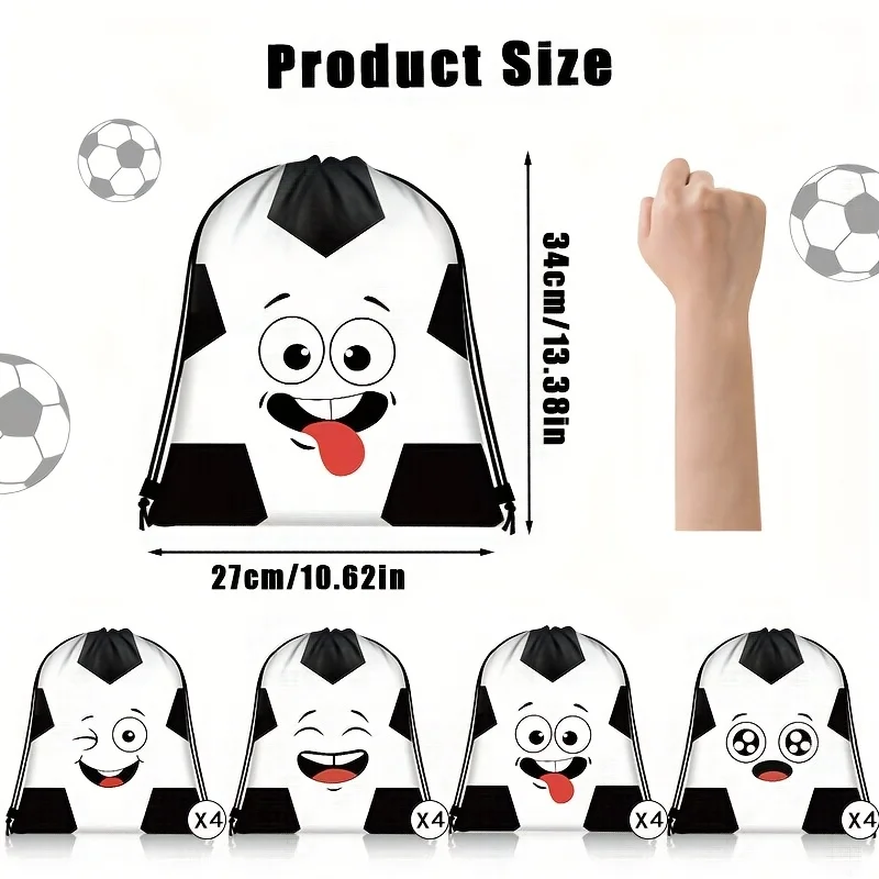 16Pcs Cartoon Soccer Print Drawstring Backpack, Camping Bags Outdoor Bags, Lightweight Sack Bag for Sports Travel Party view 2