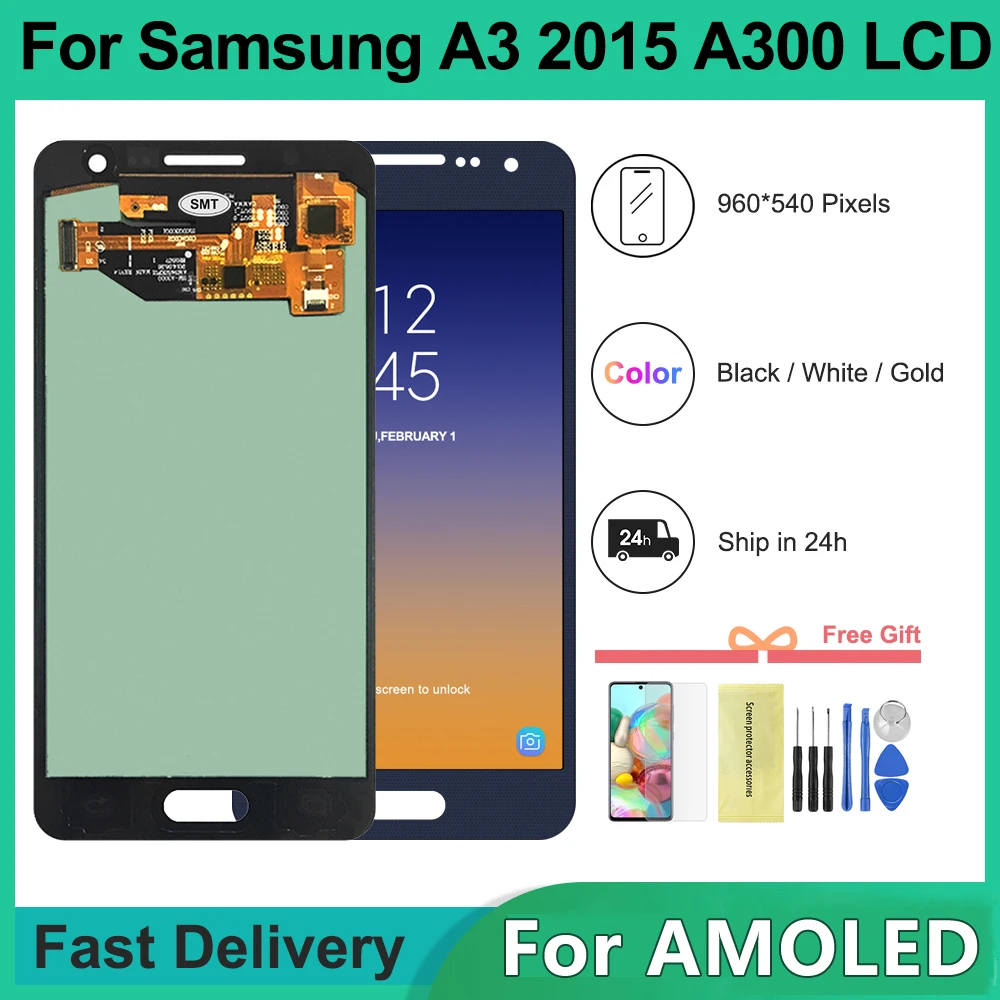 

4.5'' For AMOLED LCD for SAMSUNG A3 2015 Display A300 A300H A300F A300FU Touch Screen Digitizer Replacement free tools