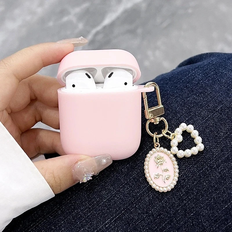 Étui AirPods Pro3/Pro2/Pro avec pendentif en forme de cœur et de perles roses, housse de protection pour écouteurs 1/2/3/4