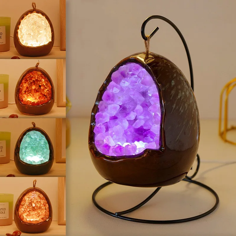 

Natural Amethyst Geode Dinosaur Egg LED Night Light