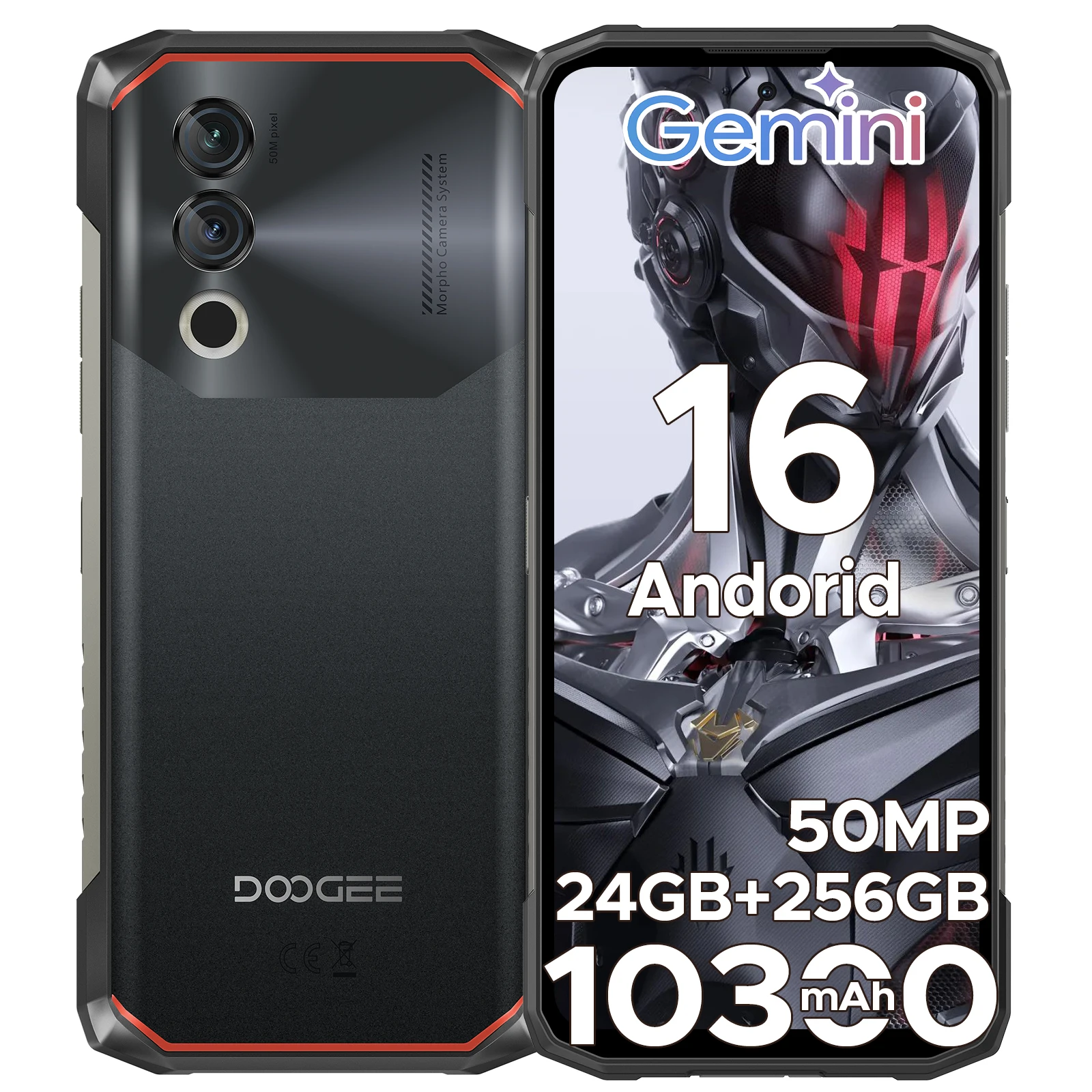 DOOGEE Blade10 Power Smartphone Incassable, Batterie 10300 mAh, Android 16 Telephone Incassable Écran HD+ 6,6'' 90 Hz, 24Go + 256Go, 50 MP + 8 MP