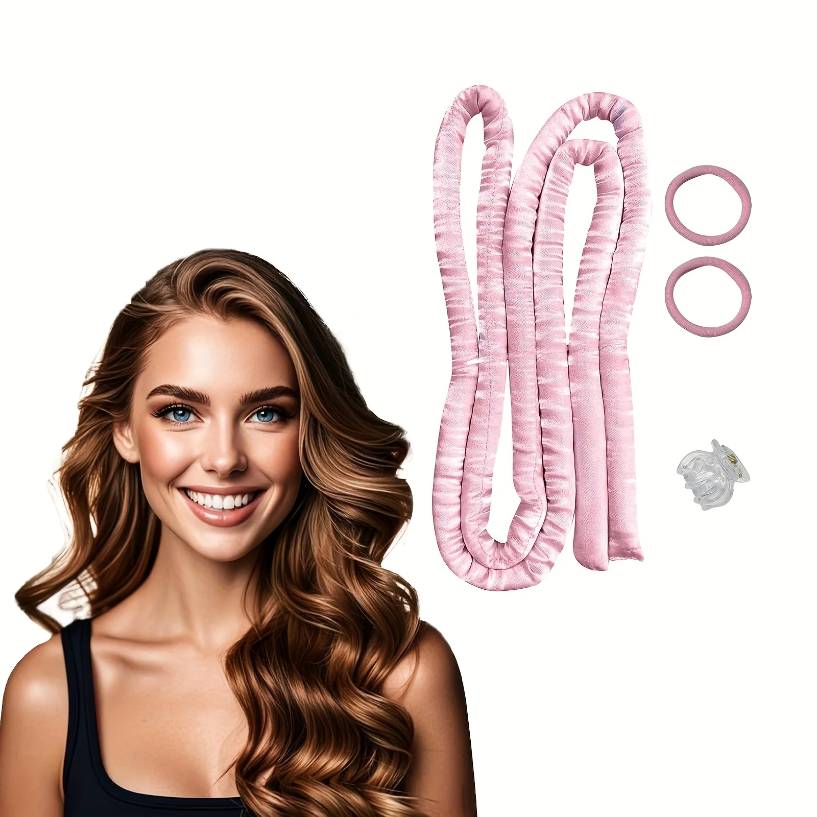 

1 комплект безнагревательных бигудей для завивки волос на ночь, тонкий безнагревательный инструмент для завивки, компактные бигуди с набором зажимов, подходят для волос средней и длинной длины, розовый цвет