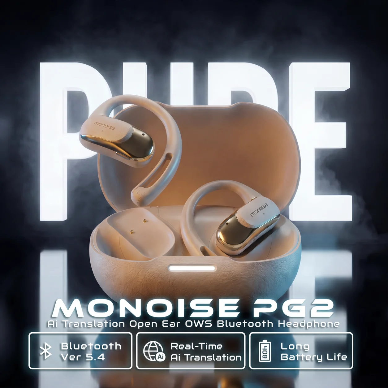 MONOISE Open Ear Earbuds AI Translator 137 Languages Offline