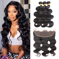 Human Hair Bundles with 13x4 Frontal Body Wave Human Hair 3/4 Bundles with 13x4 Lace Frontal Closure Brazilian Human Hair Bundle