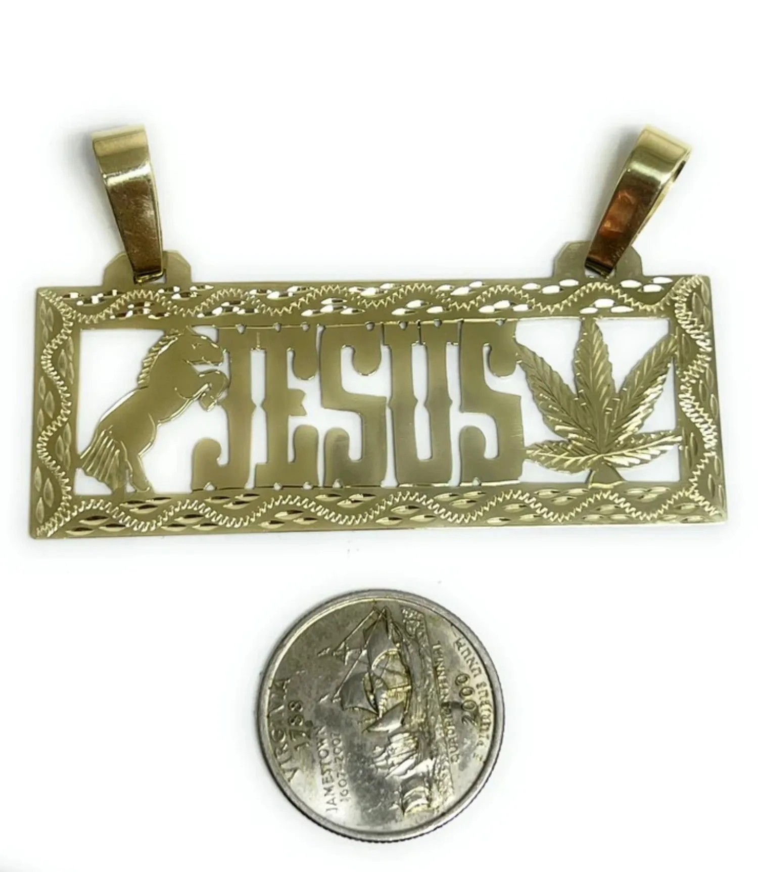 Personalized Name 18k Gold Plated Custom VAQUERO STYLE HORSE AND GREEN LEAF LARGE Nameplate Pendant Jewelry for Boyfriend