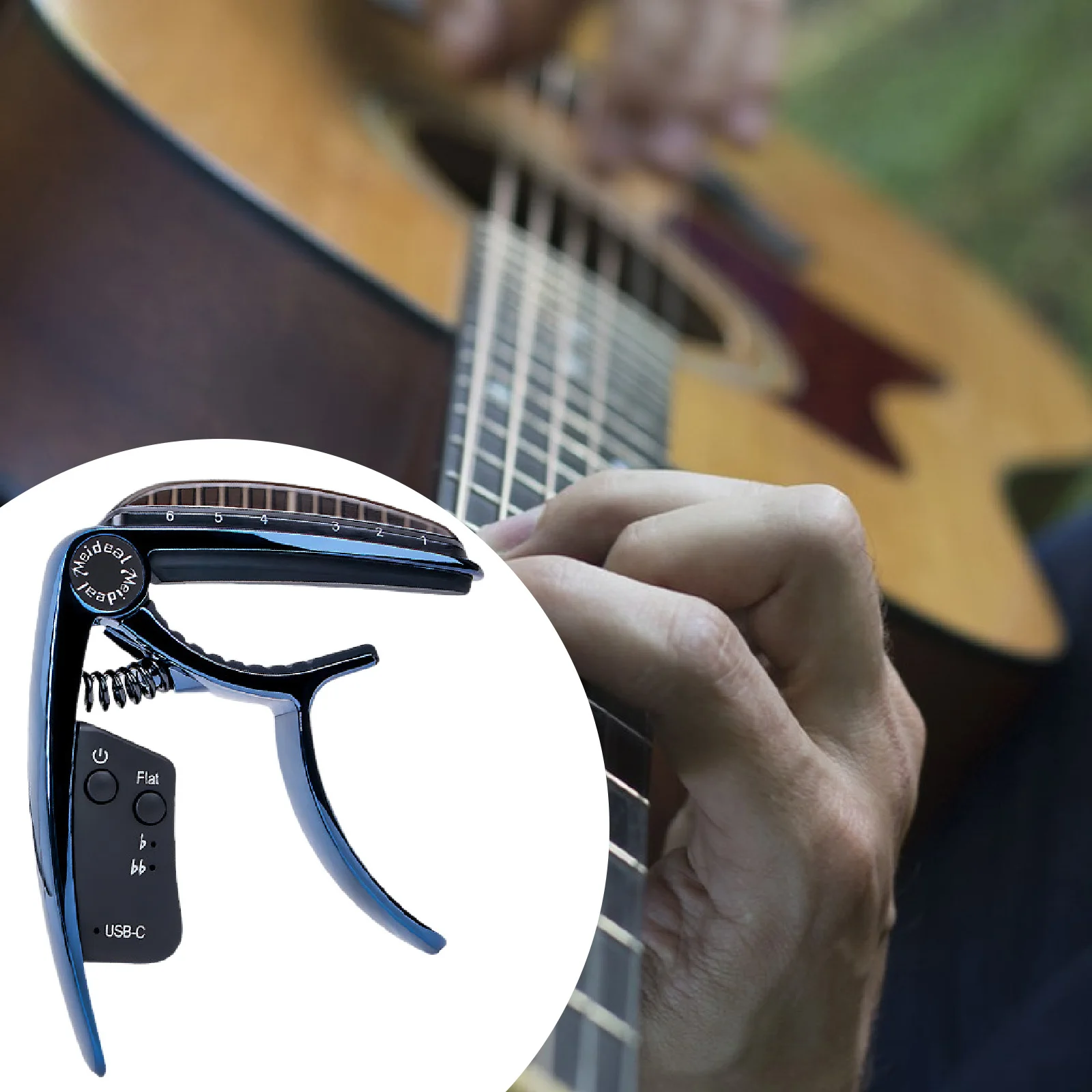 2 في 1 موالف كابو للجيتار قابل لإعادة الشحن من سبائك الزنك سريع التغيير ضبط الجيتار المشبك التوتر قابل للتعديل لباس الصوتي الكلاسيكي #6