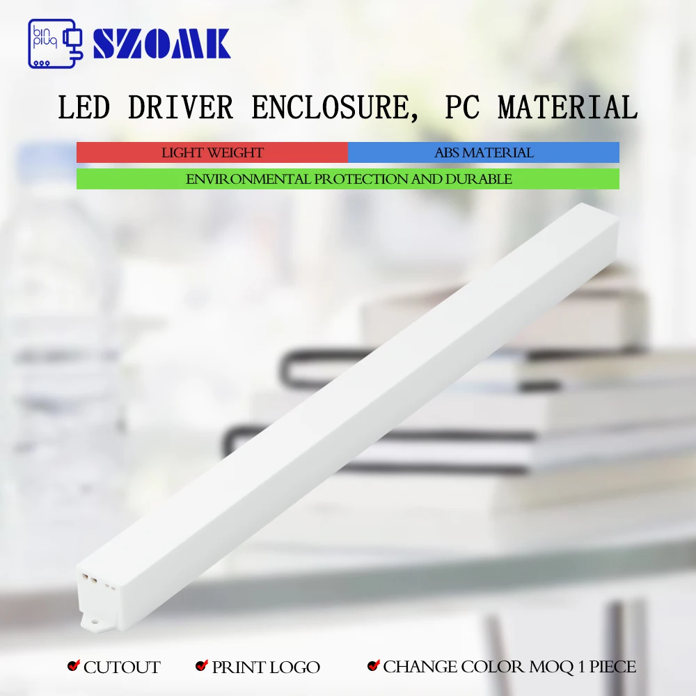 Ultra Slim PC Plastic LED Tube Light Power Supply Enclosure Long Strip Electronic Ballast Housing Built-in Driver Case