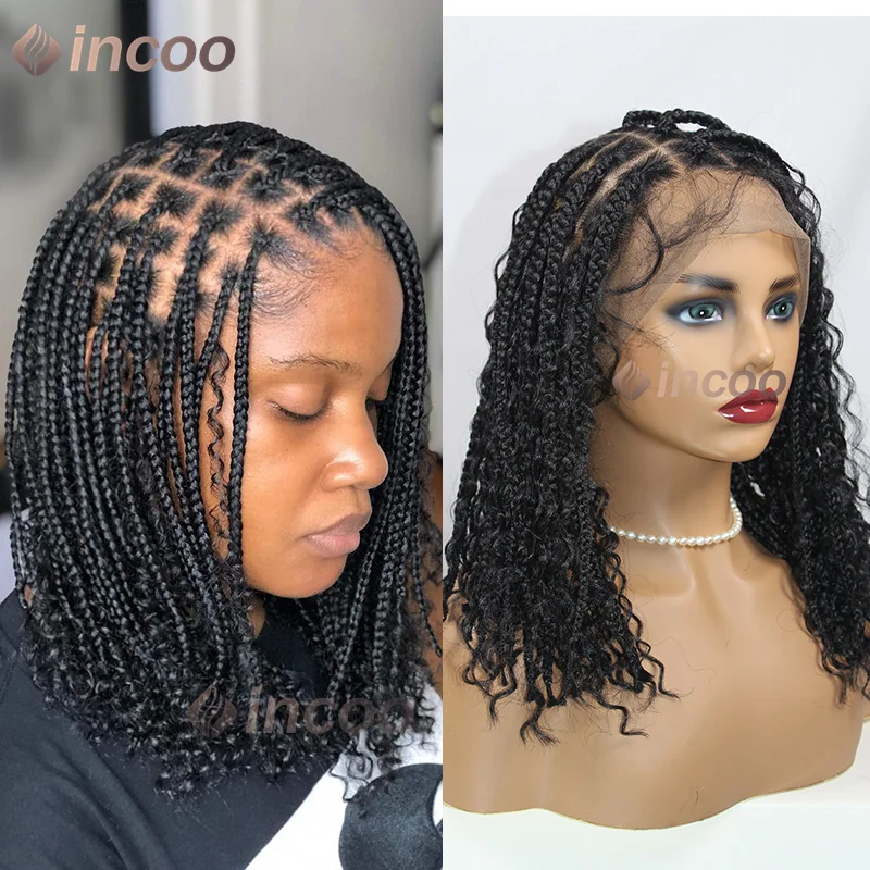 

12" Synthetic Curly Wigs Short Bohemian Braided Full Lace Wigs Blonde Knotless Box Braided Wig Goddess Cornrow Locs Braids Wig