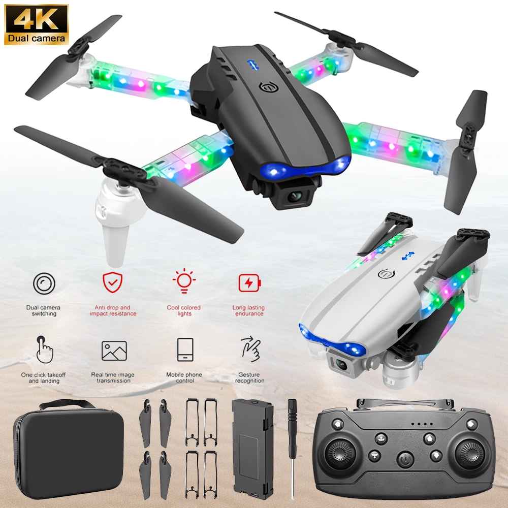 Mini drone E99D noir/gris avec écran de contrôle, éclairage, 2 caméras 4K, flux optique, télécommande, type Mavic Air 2