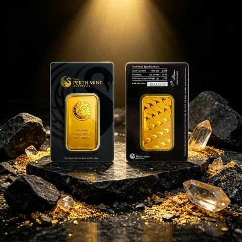 100 Gram Perth Mint AU 99.99%  Gold Bar Replica Gold Plated Ingot Tamper Case Packed Collector Decorative Keepsake Bar