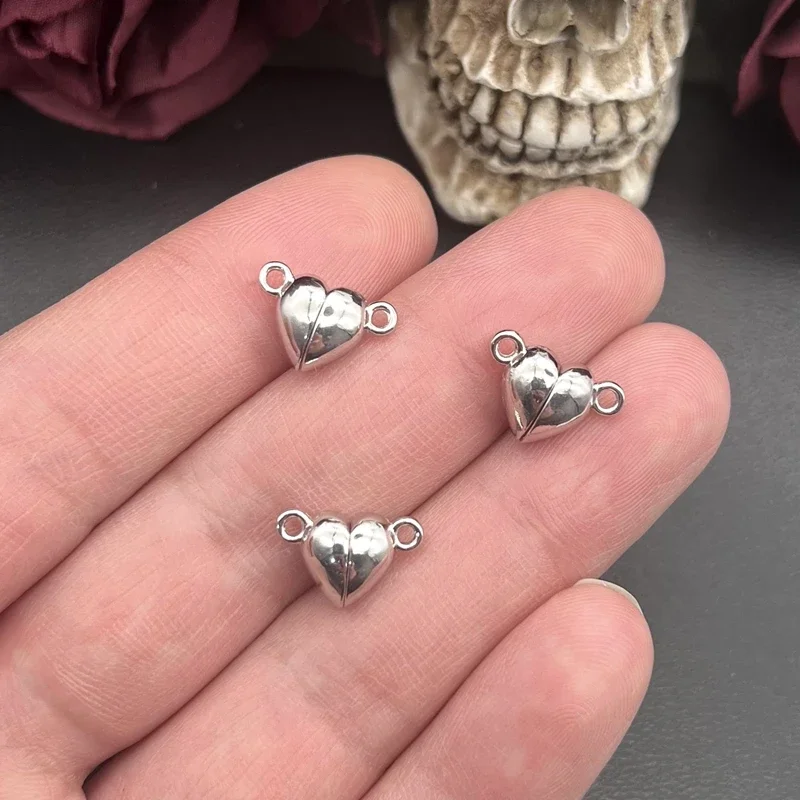 10 zestawów (20 sztuk) kolor srebrny serce okrągłe magnetyczne zatrzaski Charms narzędzie wisiorek Fit DIY Handmade metalowa biżuteria Making znalezienie dostaw — zdjęcie 2