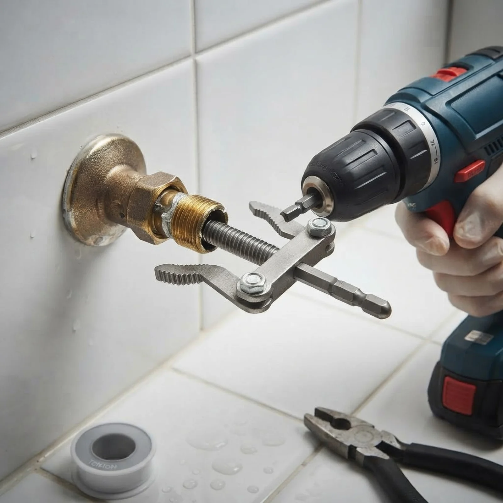 Broken Pipe Extractor | Adjustable Gripping Head, Drill-Driven Design, Extractor with Hex Shank, for Angle fitting Removal