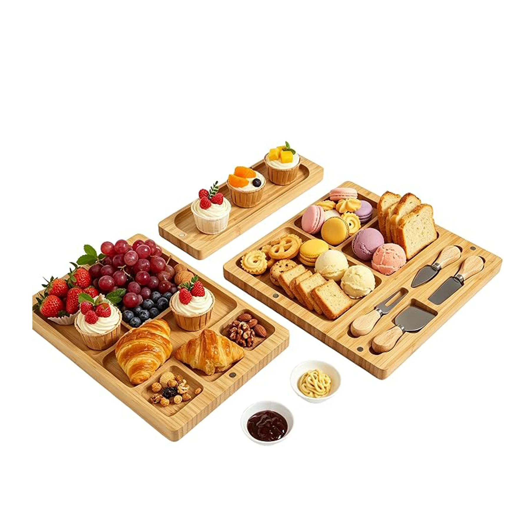 Set di grandi taglieri per antipasti, con coltelli in acciaio inossidabile e 2 ciotole in ceramica. Vassoio per formaggi, ideale per compleanni, matrimoni, inaugurazioni di casa e feste.