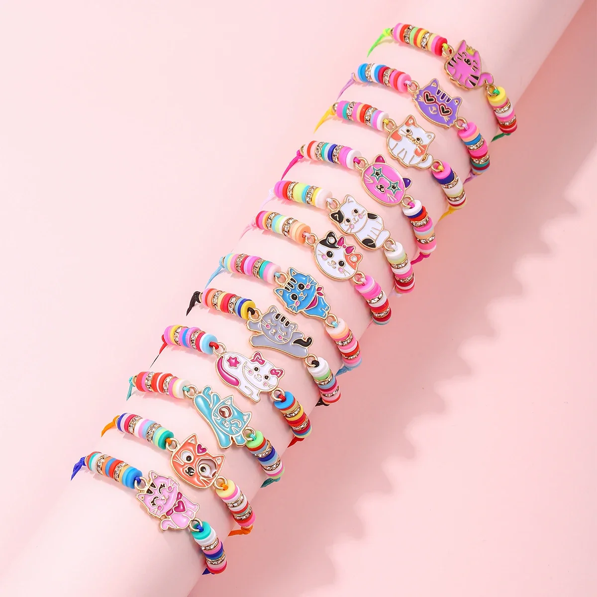 12 stks/set Kawai Leuke Kat Armbanden Verstelbare Koord Touw Leuke Dieren Bedelarmband voor Vrouwen Meisjes Dochter Sieraden Geschenken - afbeelding 2