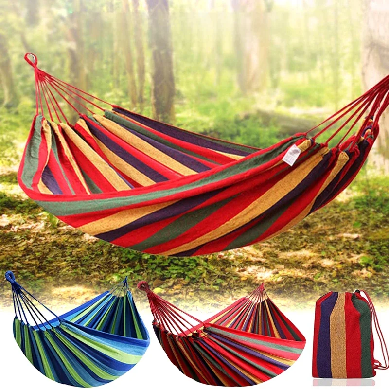 Pojedynczy szeroki gruby hamak płócienny Outdoor Camping Backpacking huśtawka rekreacyjna przenośne wiszące łóżko huśtawka do spania hamak — zdjęcie 2