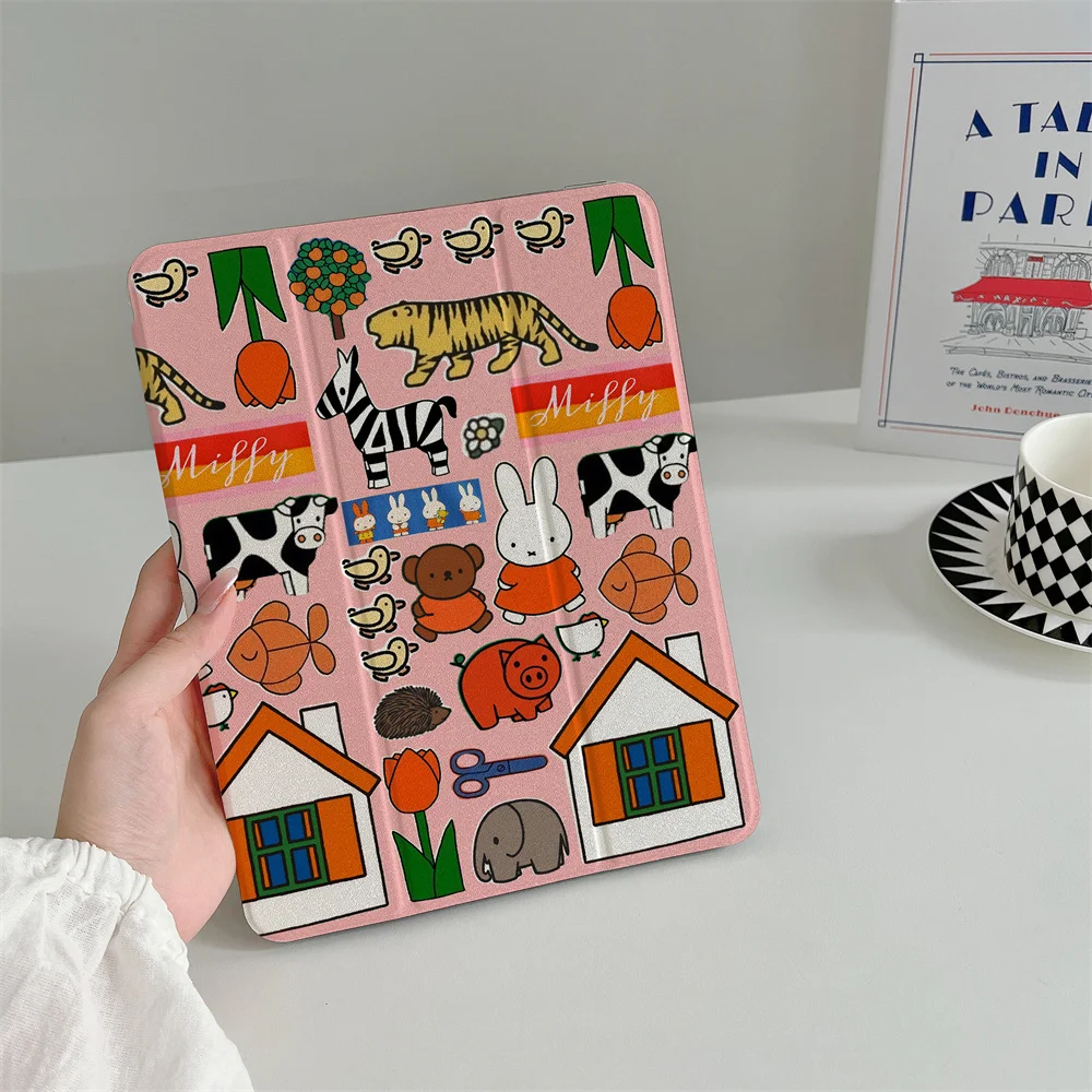 

INS Cute Miffy Rabbit Zoo PU Leather is suitable for iPad A16 2024 11 inch, 2025 Air 5/4, 10.9-inch iPad 10, 9.7-inch, 10.2/10.5