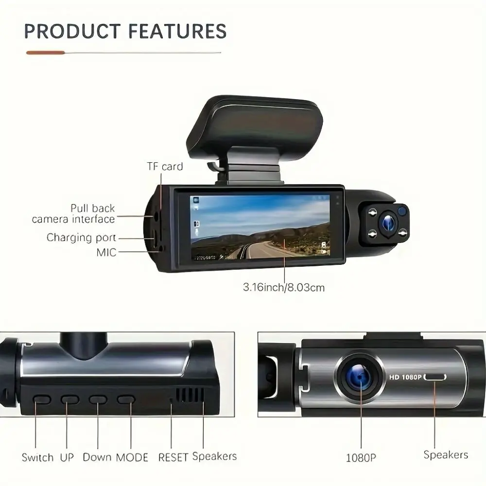 1080P Dash Cam Car Camera Video Recorder 150 Wide-Angle Support 128GB Max 24h Motion Detection Parking Mode Accident Recording