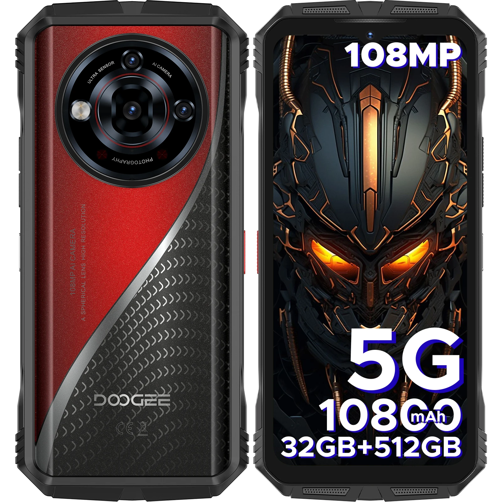 DOOGEE S118 Pro 5G Rugged Phone 10800mAh Battery 6.6'' FHD+ 120Hz Dimensity 7050 32GB 512GB 108MP AI Main Camera NFC Cell Phone