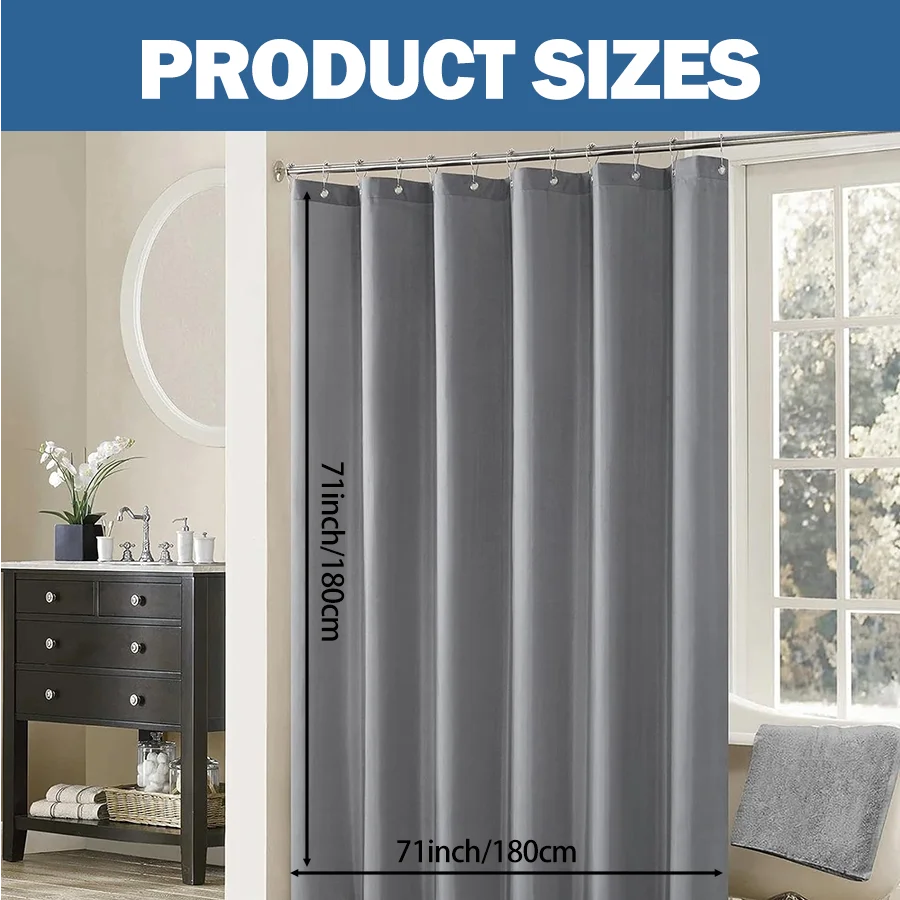 깔끔한 환경을 위한 내구성이 뛰어난 세련된 디자인의 1피스 71×71인치 회색 샤워 커튼 라이너(후크는 포함되지 않음)