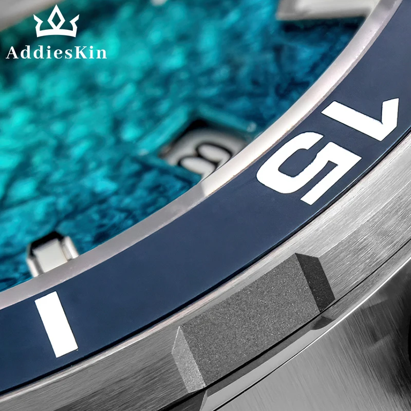 AddiesKin K005 Luxury Men's Automatic Watch Gradient 3D Embossed Dial Miyota 9015 Sapphire Crystal BGW9 Luminous 200M Waterproof