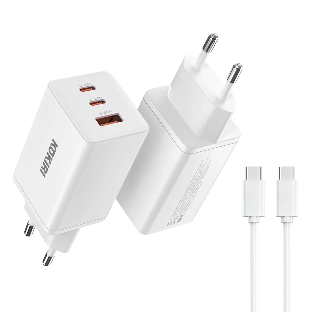 Elephant 65W C type + USB 3 port super fast charger PD PPS GaN + C-C cable with 1.5M