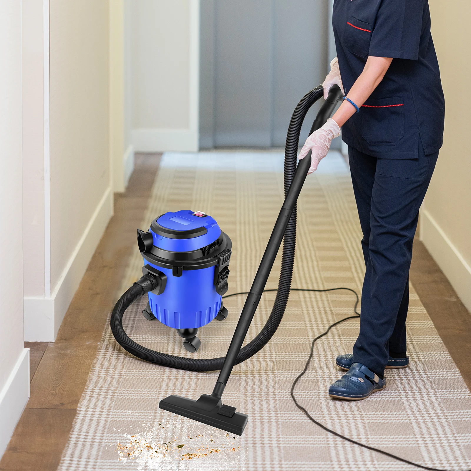 15L Industrial Wet Dry Vacuum Cleaner with 4 Caster Wheels, 5000W Motor Professional Electric Wet Dry Vac, Bagless, 19000pa Powerful Suction, Vacuum D