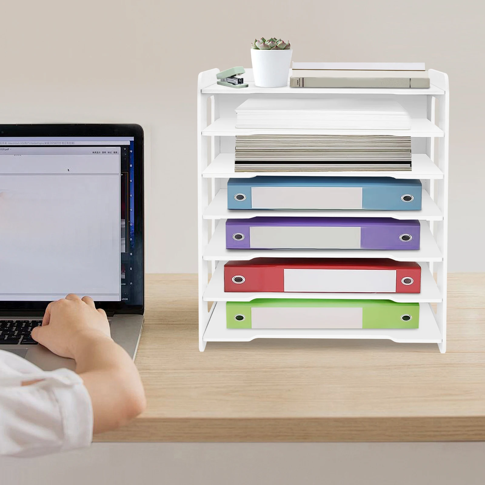

Органайзер для файлов, 7-уровневый горизонтальный офисный органайзер для бумаг, белая подставка для документов для стола, дома, офиса, школы, усиленная конструкция