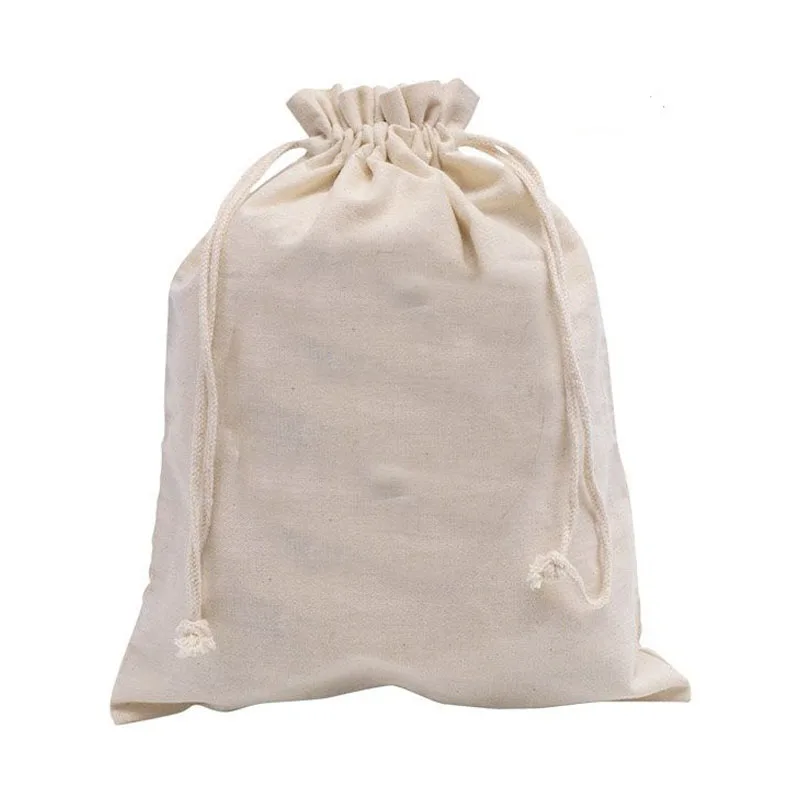 100pcs Big Nature Cotton Storage Drawstring Bag Large Packing Pouch Custom Accept