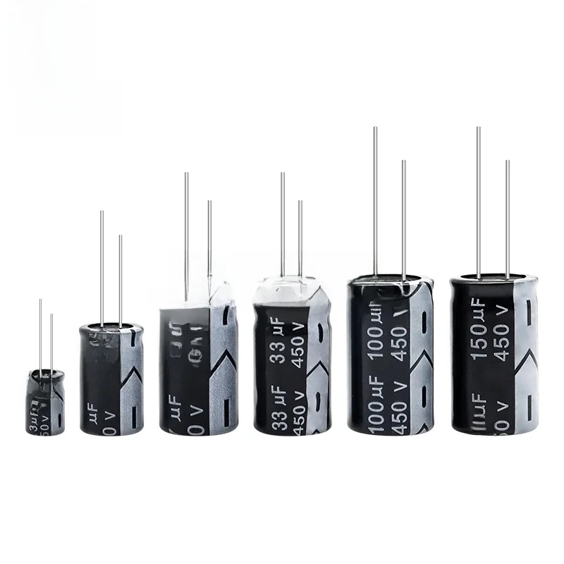 5 szt. Kondensator elektrolityczny aluminiowy 450V 1UF 2.2UF 3.3UF 4.7UF 10UF 22UF 33UF 47UF 68UF 82UF 100UF 150UF 180UF 220UF — zdjęcie 2