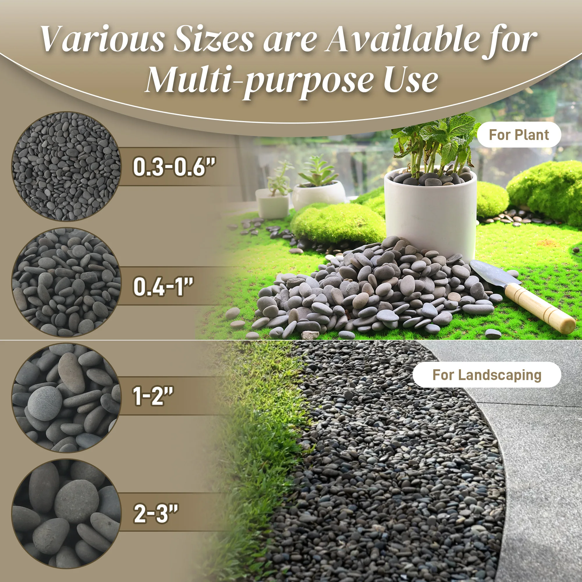 0.4-1 Inch Natural Grey Pebbles, Decorative River Rocks for Landscaping Garden Paving Plant