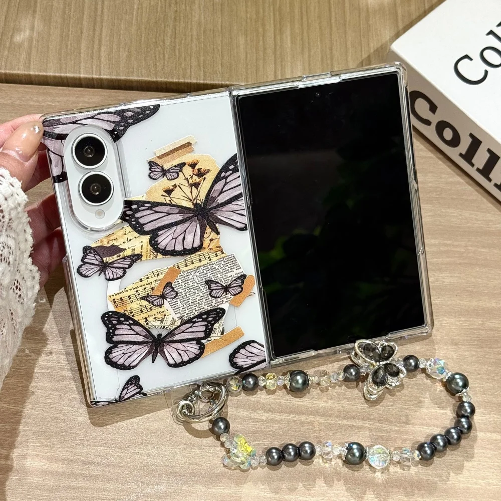 Ins Vintage Butterfly Phone Case for Samsung Galaxy Z Fold 8 Fold 8 Ultra Cover With MagSafe Holder Fashion Shockproof Cases Y2k
