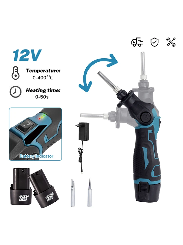 12V Elektrische Lötpistole 30W Schnellheizung 0-400 ℃   Elektrischer Lötkolben mit Einstellbarer Temperatur und 2 Batterien