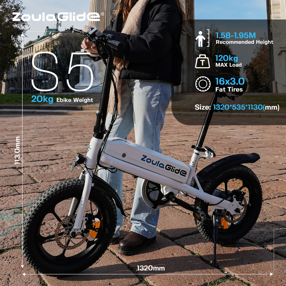 ZoulaGlide Electric Bike with a 350W Brushless Motor, Offering a 36V/7.8AH Removable Battery, 25MPH Dual Disc Brakes, 16-Inch X 3.0-Inch Wide Tires, Adjustable Stem, Foldable, and a Comfy Seat for Adults (Peak 500W).It Weighs 21kg,Has a Range of 30 Miles image 4
