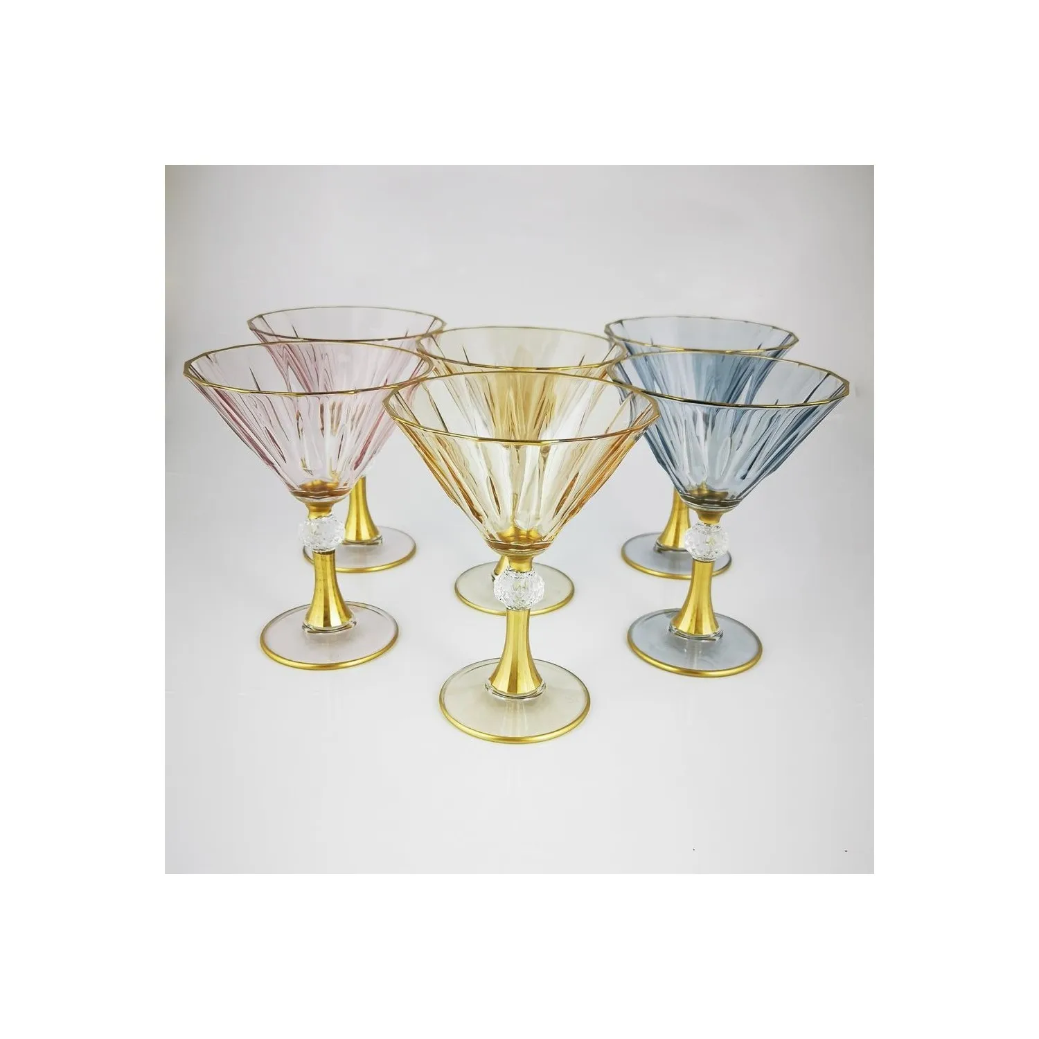 

6 Piece Gold Gilded Luster Ice Cream Bowl - Presentation Bowl (Lusterli - MIX color) Elegant Colored Glass Set