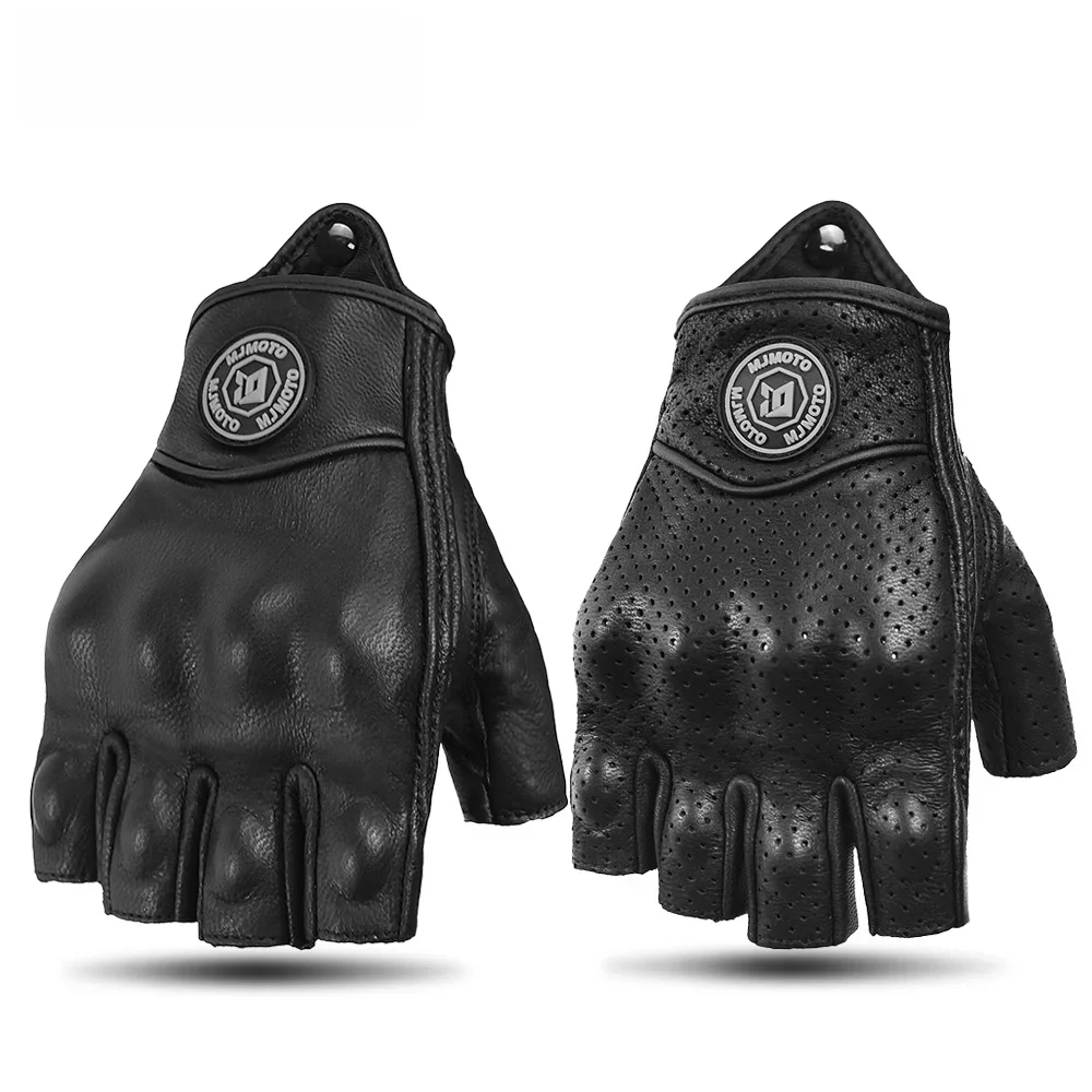 AliExpress MJMOTO Summer Half Finger Motorcycle Gloves Retro Black Leather Motorbike Racing Gloves Motocross Moto Biker Cycling Fingerless Gloves