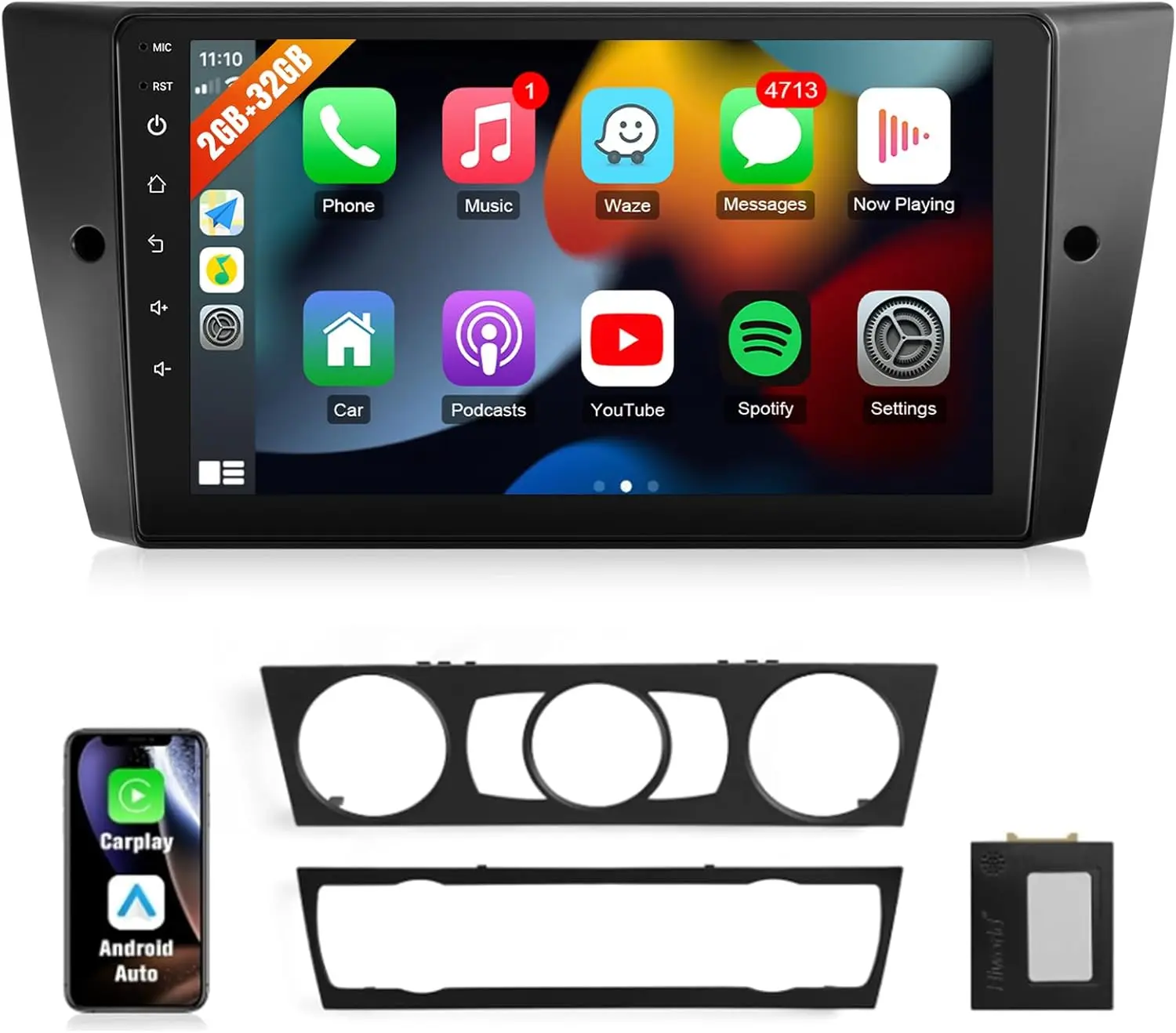 

9-дюймовый сенсорный экран для BMW Stereo с Carplay, Android Auto, Bluetooth, GPS, WiFi, SWC, камерой и Canbus (версия без оптоволокна)