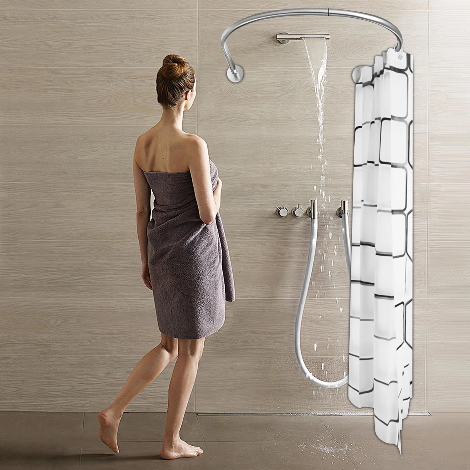 

Shower Curtain Waterproof Bathtub Bathing Cover Bathroom Bath Curtains Liner Rustproof,Stainless Steel Construction For Toilet