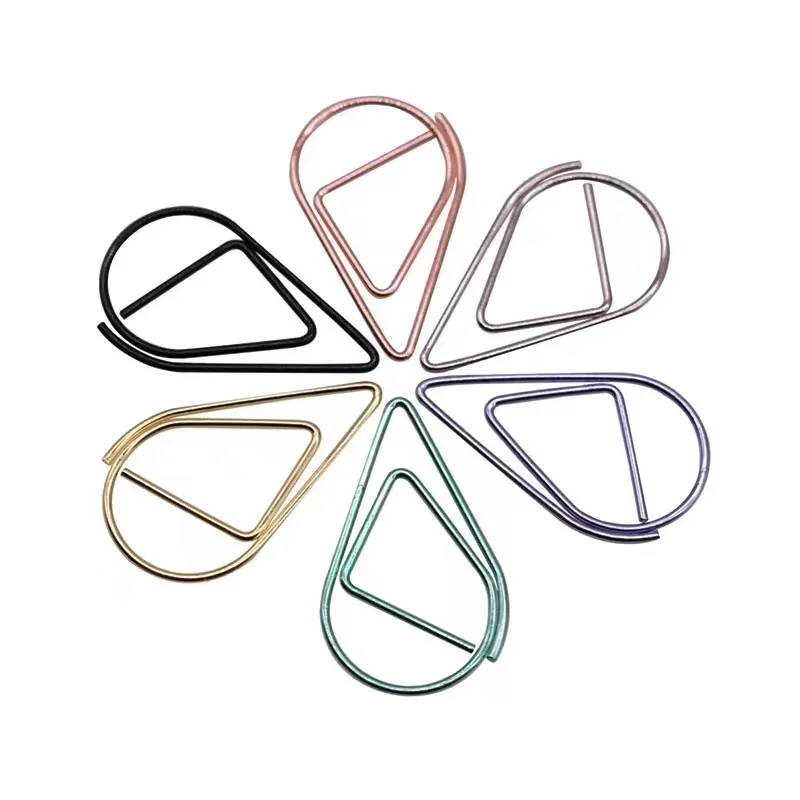 2024  Paper Clips Metal Material Water Drop Shape Golden Silver Black Colored Bookmark S 1 Memo Clips