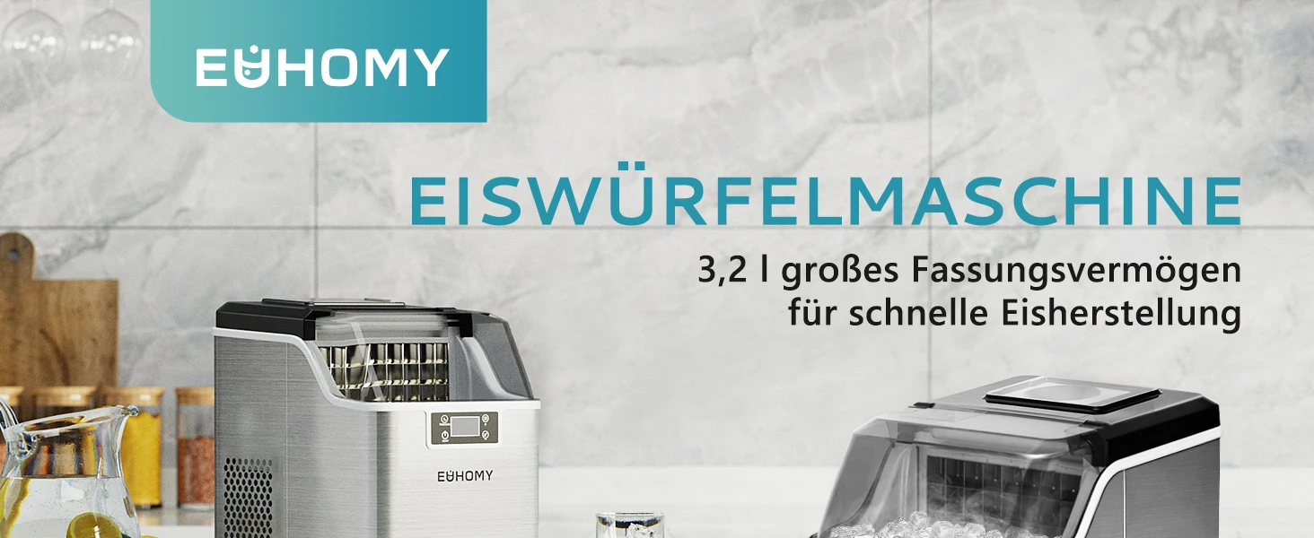 Edelstahl Eiswürfelmaschine, 24 Würfel in 13 Min, 24kg/24H, 3.2L selbstreinigend mit Schaufel & Korb für Küche/Bar/Büro – Detail 1