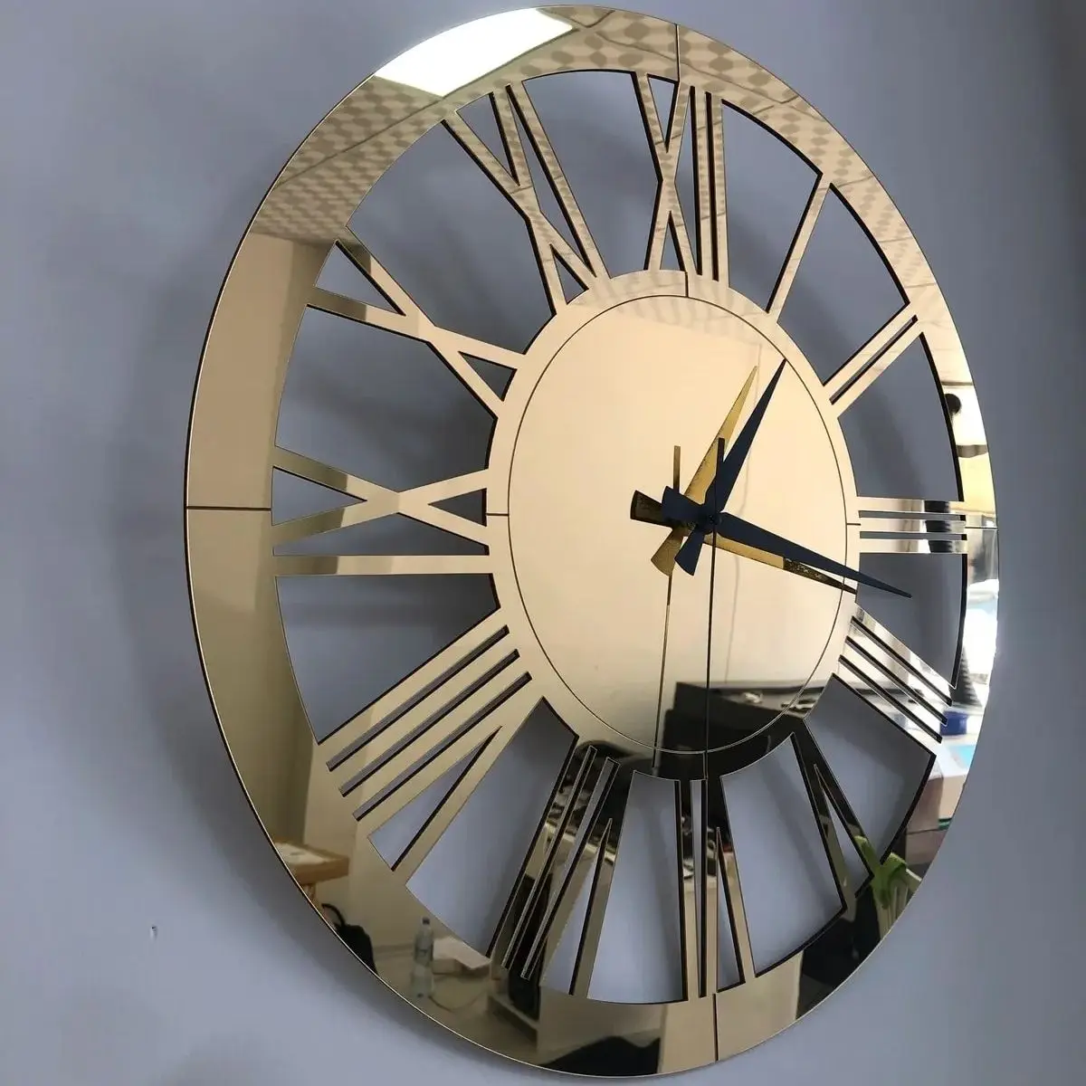 Modern Gold Wall Clock Silent Plexiglass Mirrored Mdf Large Decorative Living Room Decor Clocks