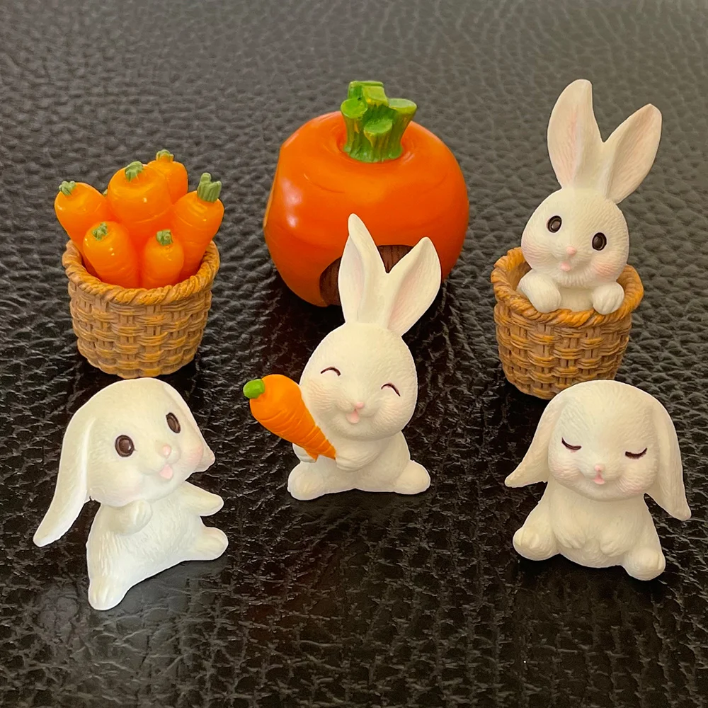 

Easter Bunny Cake Decorations Bamboo Basket Carrot Rabbit Toy Figure Doll Decorative Birthday Cake Topper
