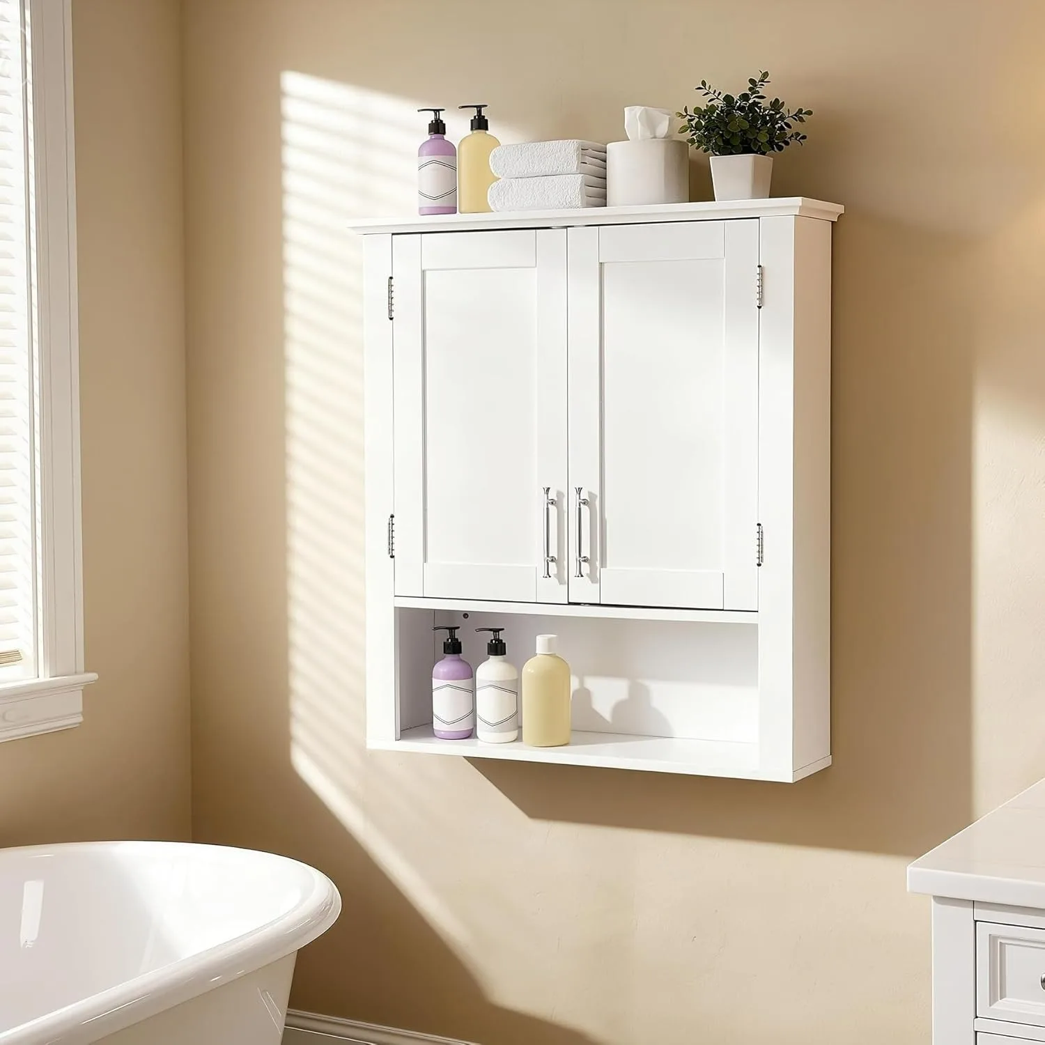 

Подвесной шкаф для ванной комнаты с дверцами, настенный шкаф над унитазом, деревянный подвесной шкаф для ванной, белый