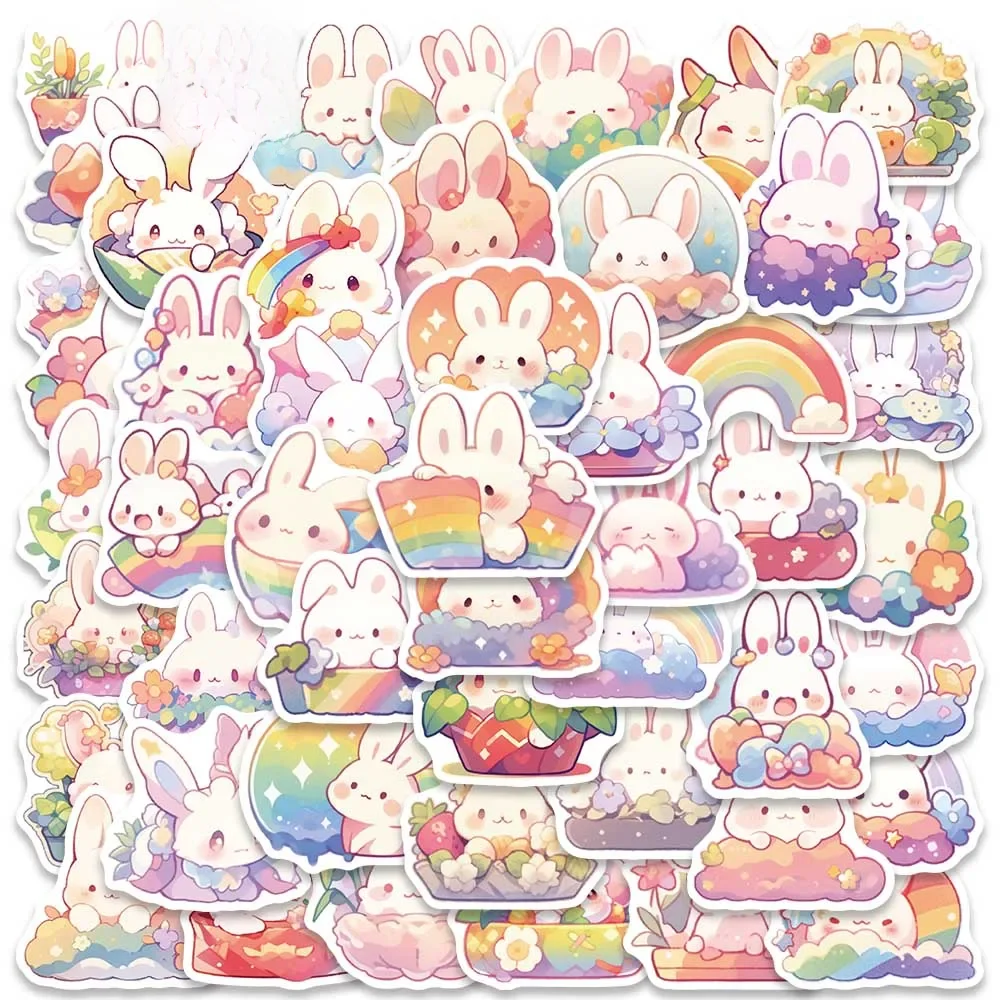 AliExpress PickJoy 50PCS Rainbow Bunny Rabbit Cartoon Cute Stickers Aesthetic Decals for Bike Bottle Suitcase