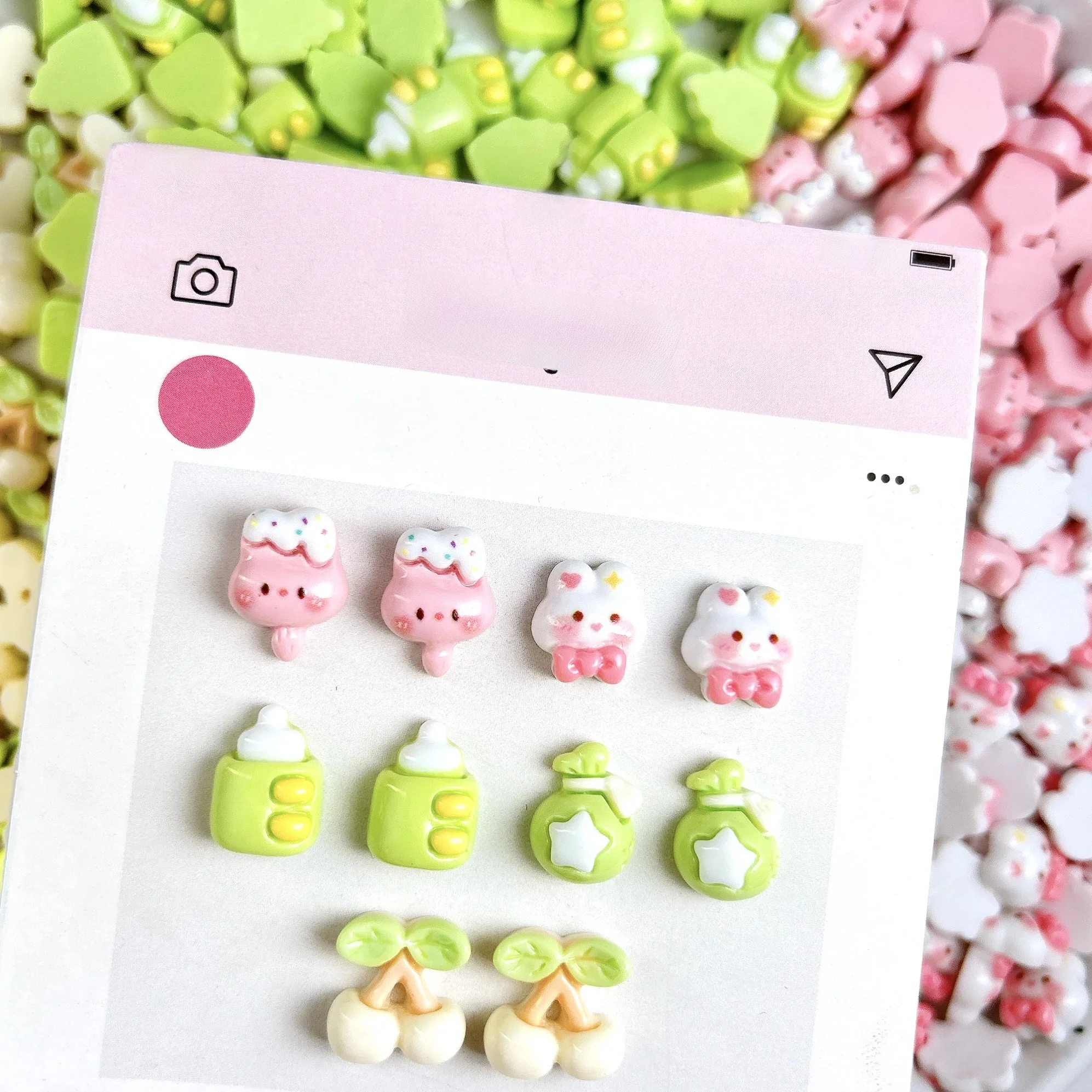 20 pièces Dopamine couleur dessin animé lapin crème glacée cerise résine Nail Art décorations mignon créatif bouteille cadeau sac ongles breloques bricolage