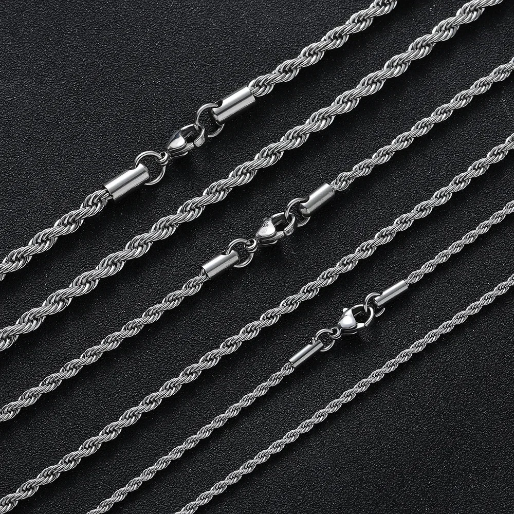 2–6 mm Edelstahl-Halskette für Damen und Herren, verblasst nie, wasserdicht, gedrehte Seilkette, Modeschmuck, 40,6–76,2 cm