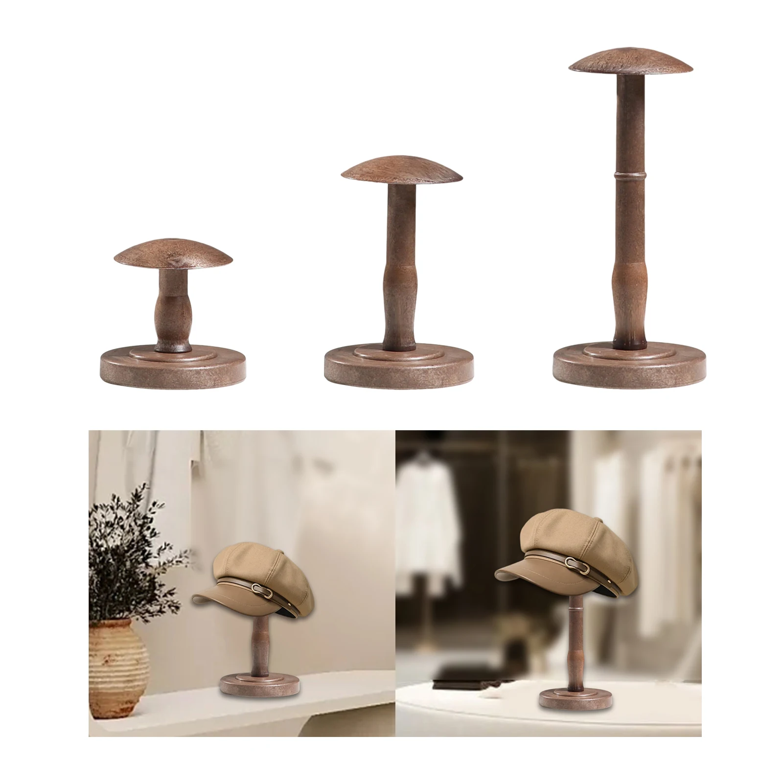 

Wig Head Display Wood Domed Rustic Hat Holder Vintage Countertop Helmet Organizer Domed for Home Tabletop Decoration Closet