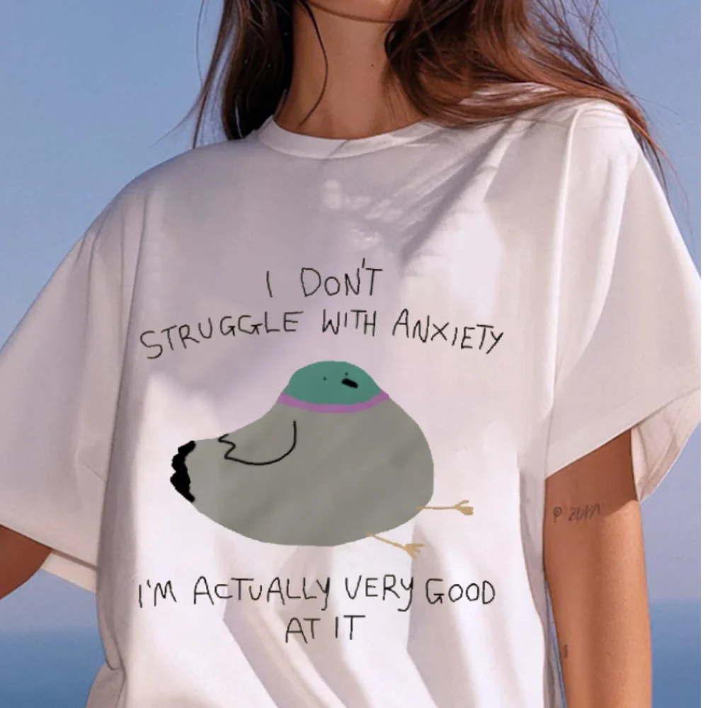 I Don't Struggle With Anxiety Cute Pigeon Graphic T-shirt Summer Top Tee Male Female Unisex Top Clothes Short Sleeve Tops