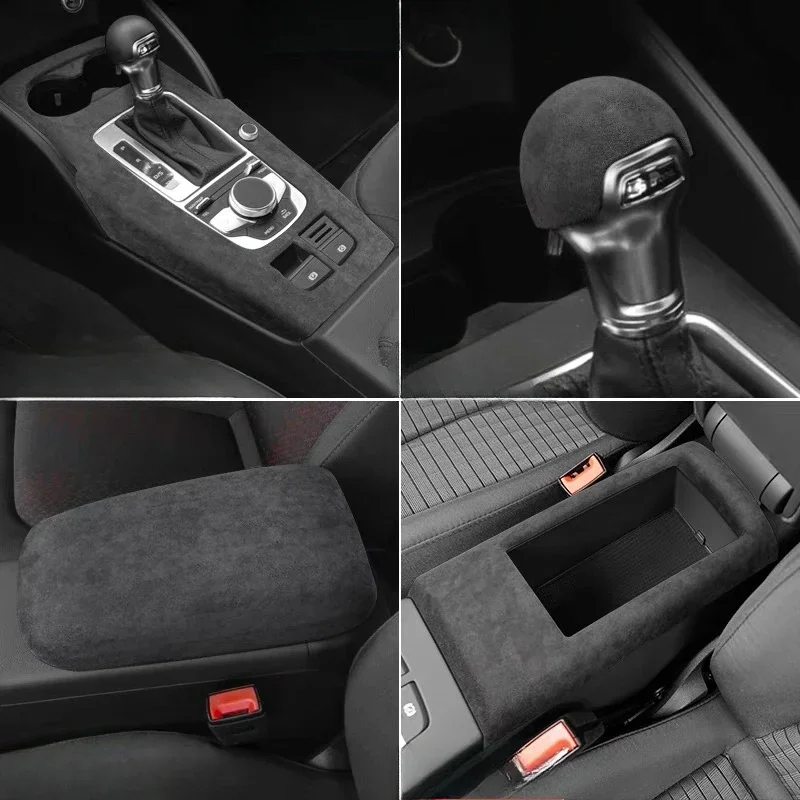 Do Audi A3 8V S3 2014-2020 Zamszowa skórzana folia Konsola środkowa samochodu Panel zmiany biegów Naklejki dekoracyjne Akcesoria wykończeniowe — 2