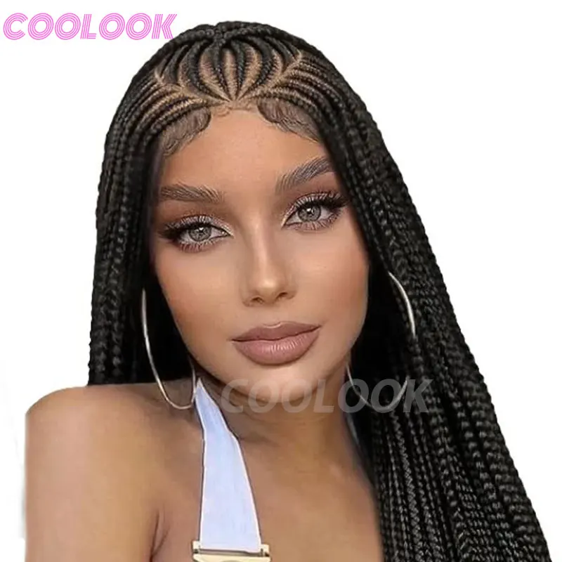 

Плетеные парики Синтетические полные кружевные передние коробочки Плетеные парики с детскими волосами для чернокожих женщин Племенные косы Джамбо Плетеные парики