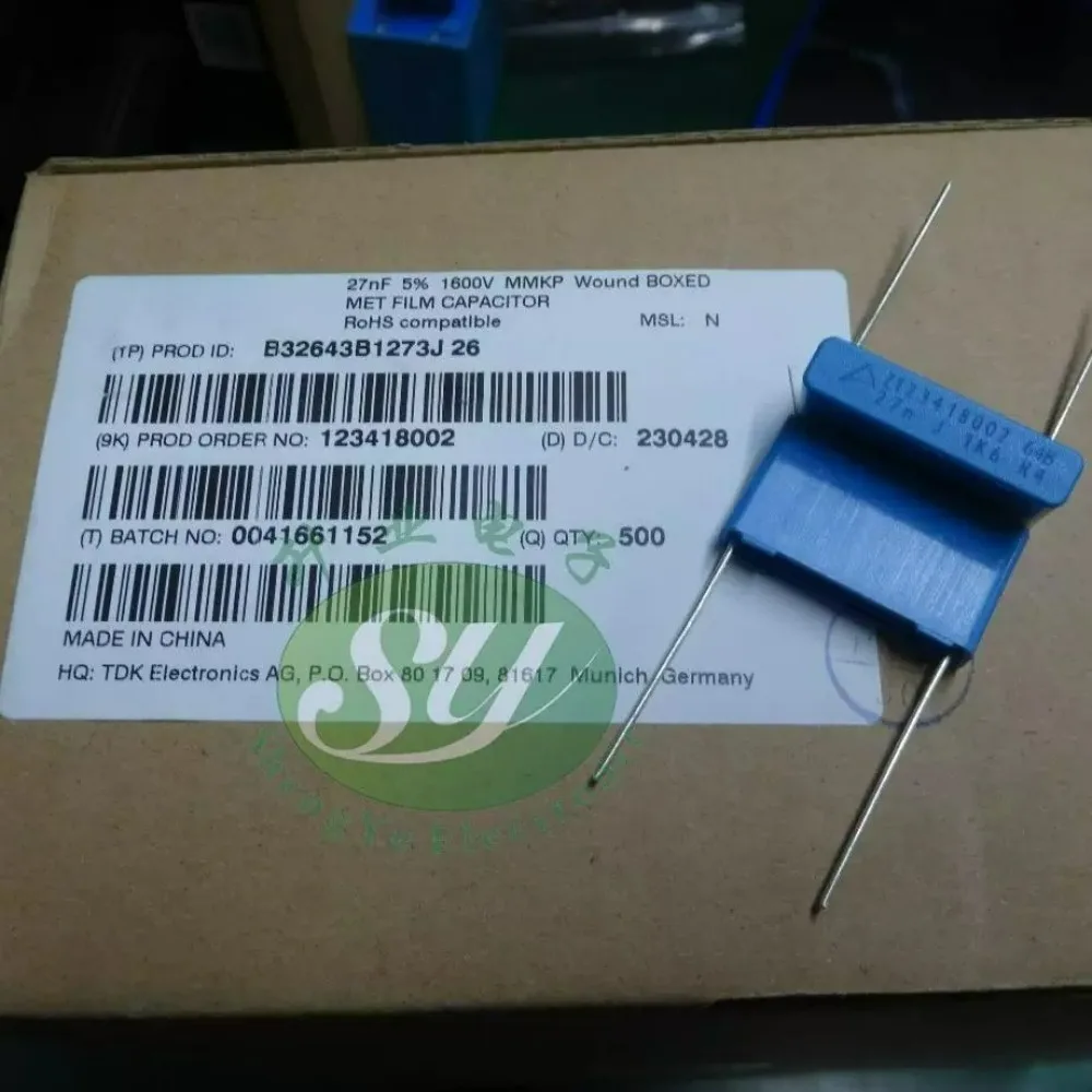 

5pcs/lot EPCOS MMKP 0.027uf 1600V 27nF 273 J Brand New 22.5mm Film Capacitor B32643B1273J